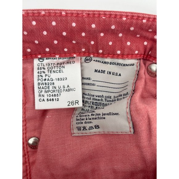 AG Adriano Goldschmied Size 26R Red Polka Dot Stevie Ankle Slim Straight Leg Jea - Picture 6 of 6
